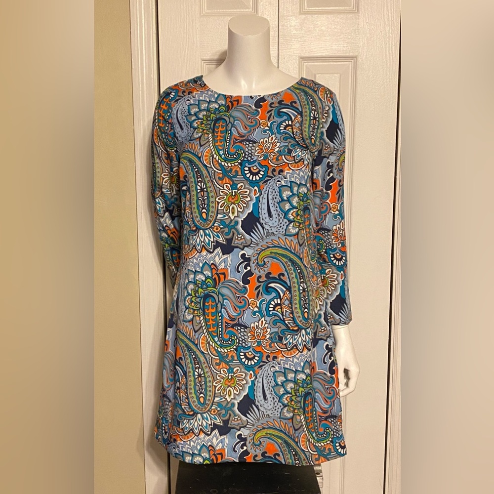 EUC J. Crew Factory Jules Moonglow Gallery 3/4 shift Dress size 2